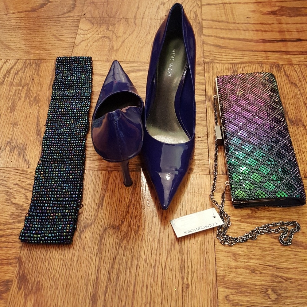 Handbag, Shoes & Belt Bundle - Purple Peacock