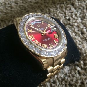 18k Yellow Gold plated Lab Diamond Red face Rolex 18k Yellow Gold plated Lab Diamond Red face Rolex