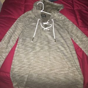 Men’s long sleeve, tie up, hooded shirt