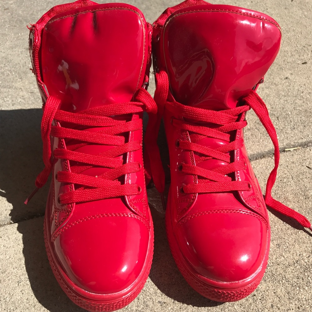 High top red pleather sneakers!