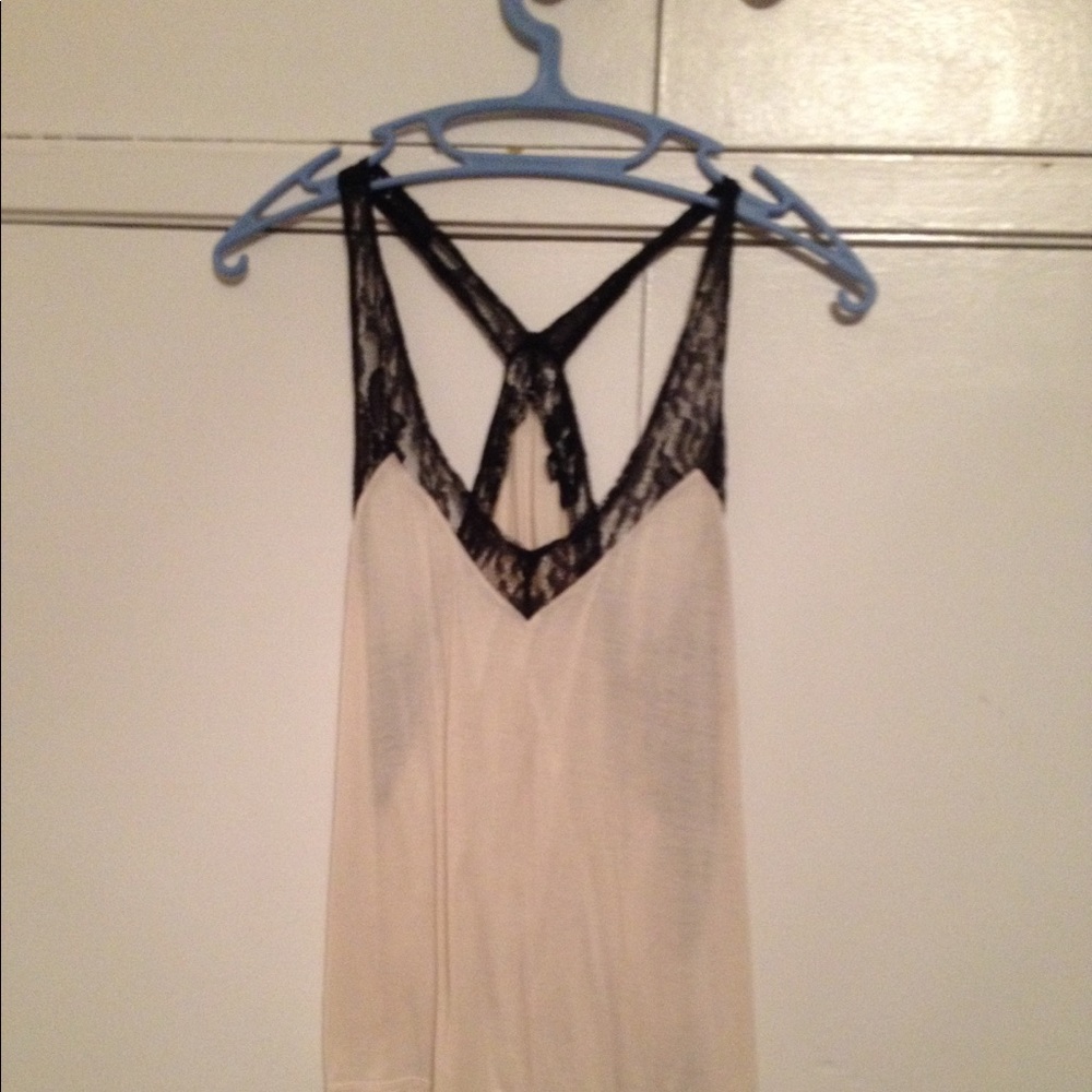 White with black lace trim tank