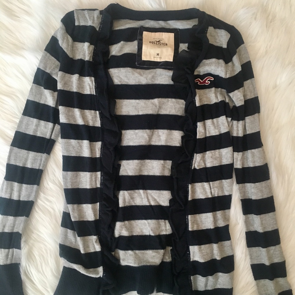 Hollister Navy and Gray striped Cardigan