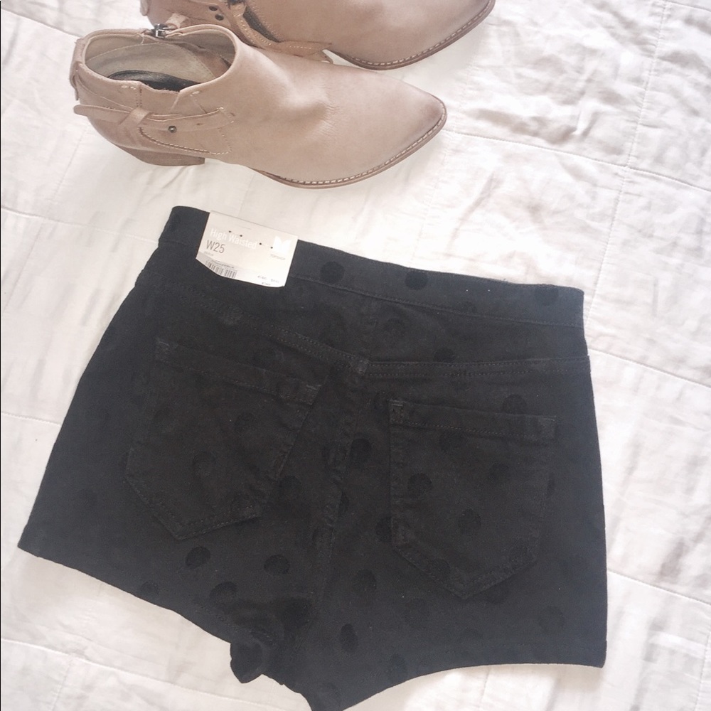NEW TOPSHOP high waisted-Black on black polka dots