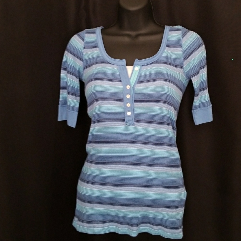 Multi Blue Striped 3/4 Sleeve Top