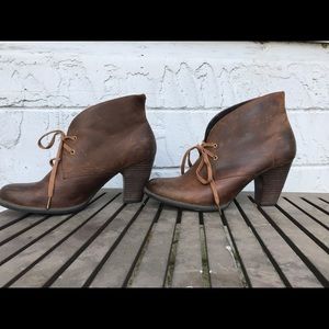 Indigo distressed brown leather booties