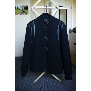 H&M Black Bomber Blazer w/ Leather Shoulder Detail