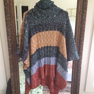 H&M Striped Turtleneck Poncho