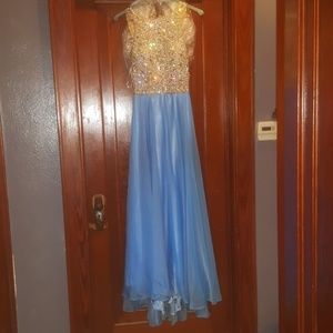 Periwinkle beaded top, flowy bottom formal dress