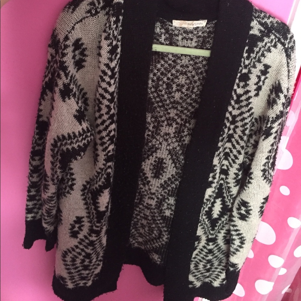 Warm, beige and black knitted cardigan