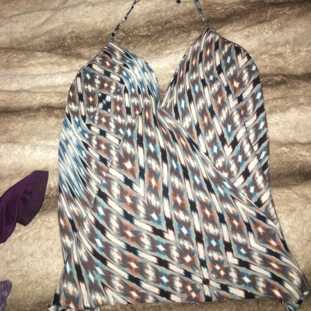 Mixed blue, brown and white halter top