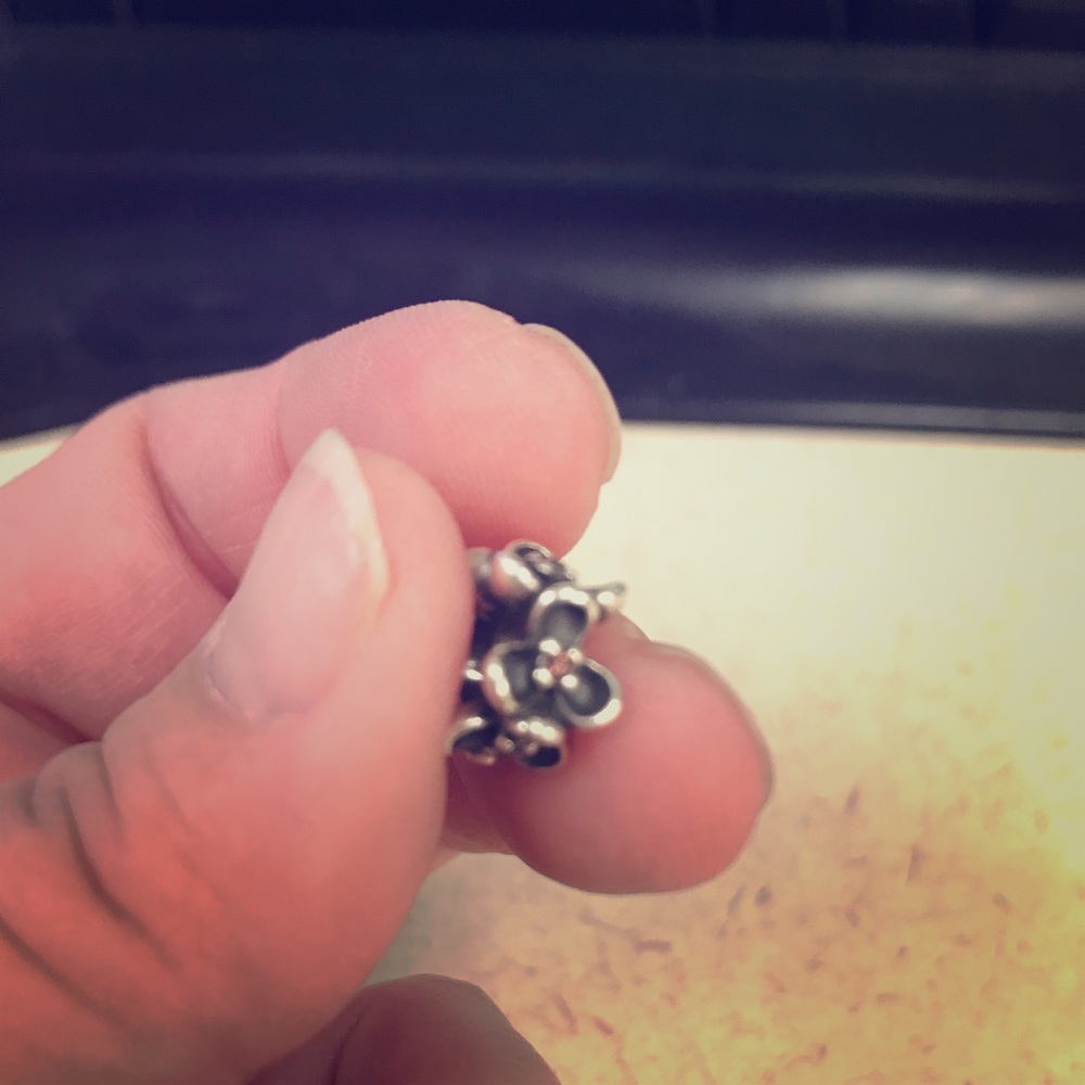 Pandora bead - pink stone, floral charm.