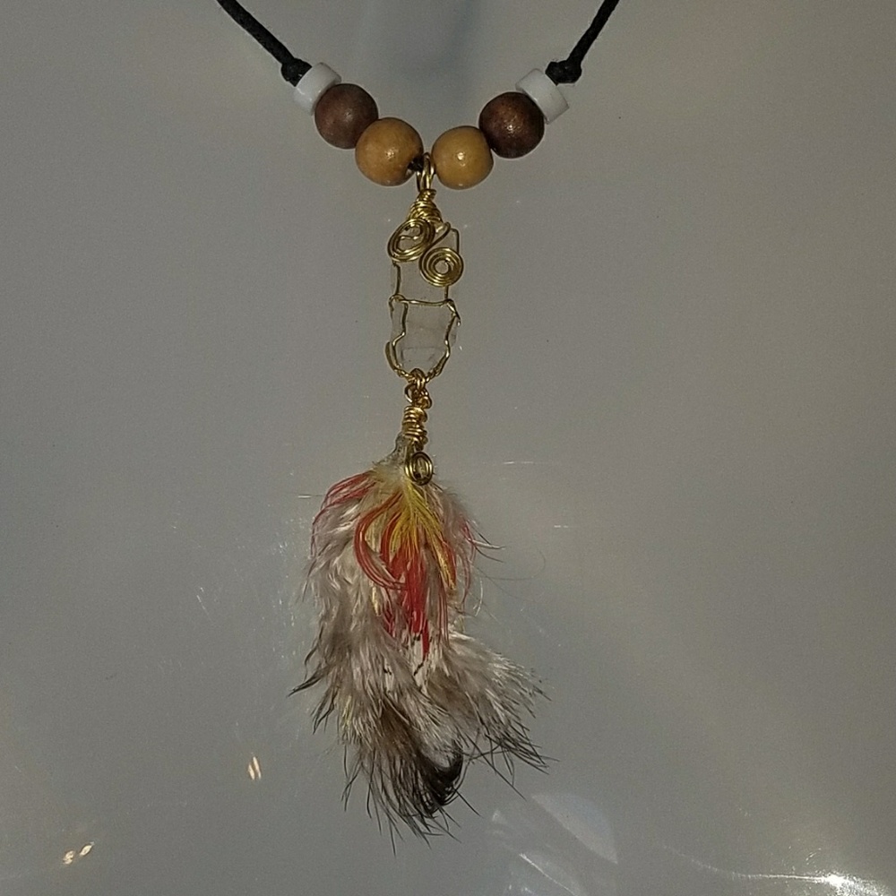 Handmade Crystal Beaded Feather Necklace