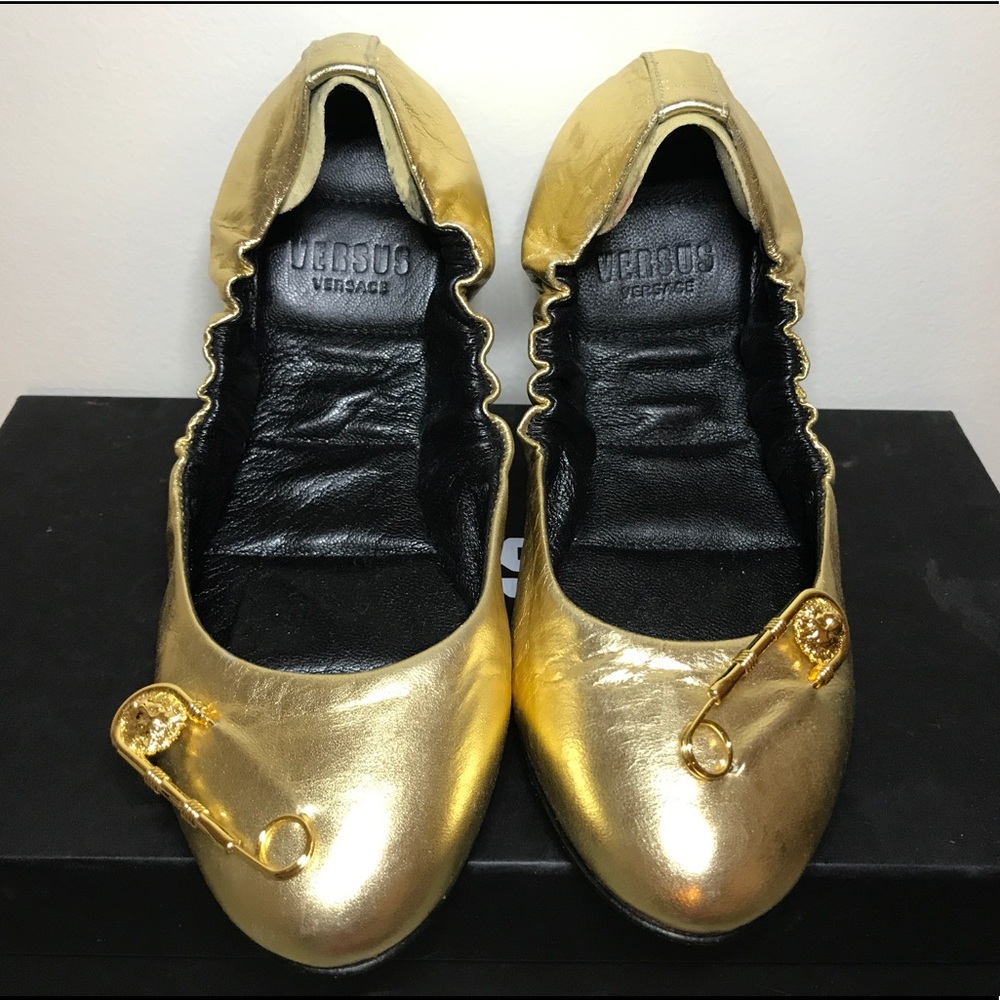 Versus by Versace golden ballet flats