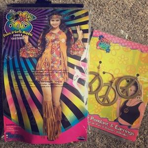60s Retro Costume w/ peace sign earrings/necklace