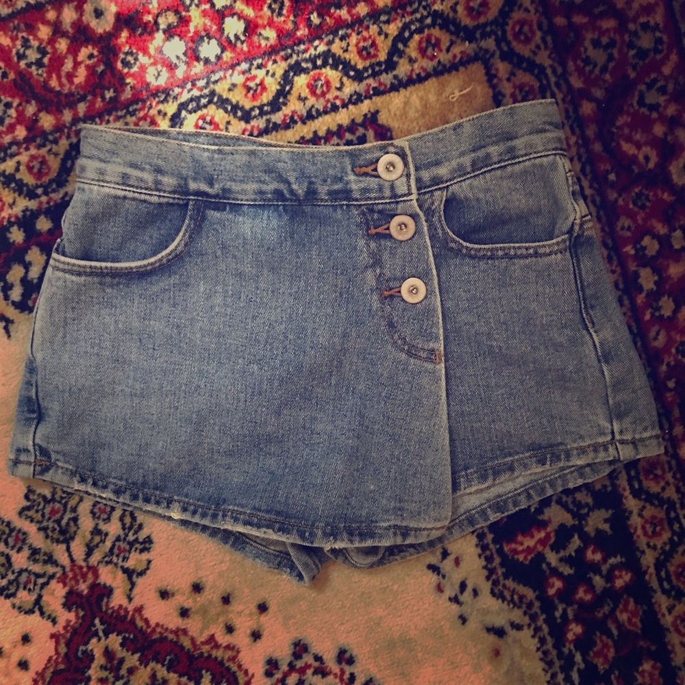 90's style denim mini skort