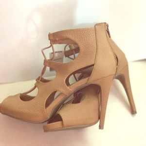 Jennifer Lopez Peep Toe Tie Up Cognac High Heels