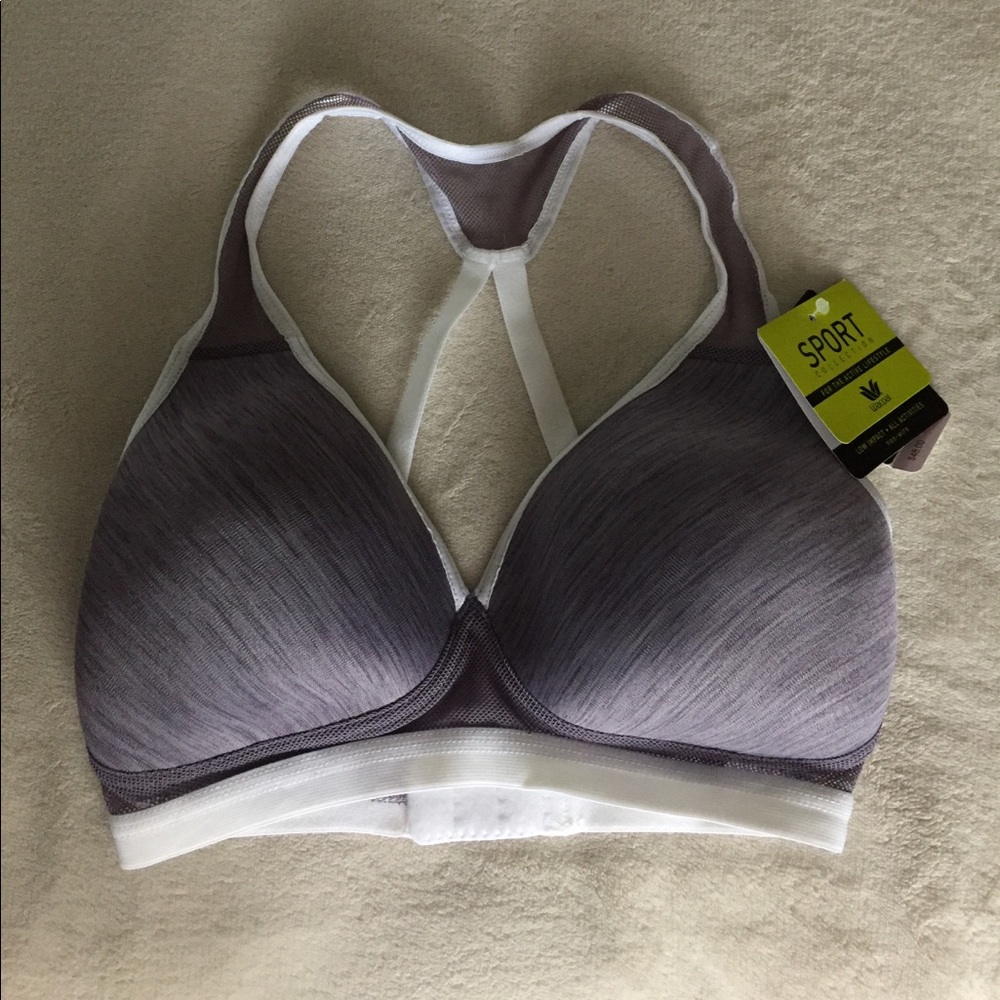 gray/purple sports bra