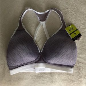 gray/purple sports bra