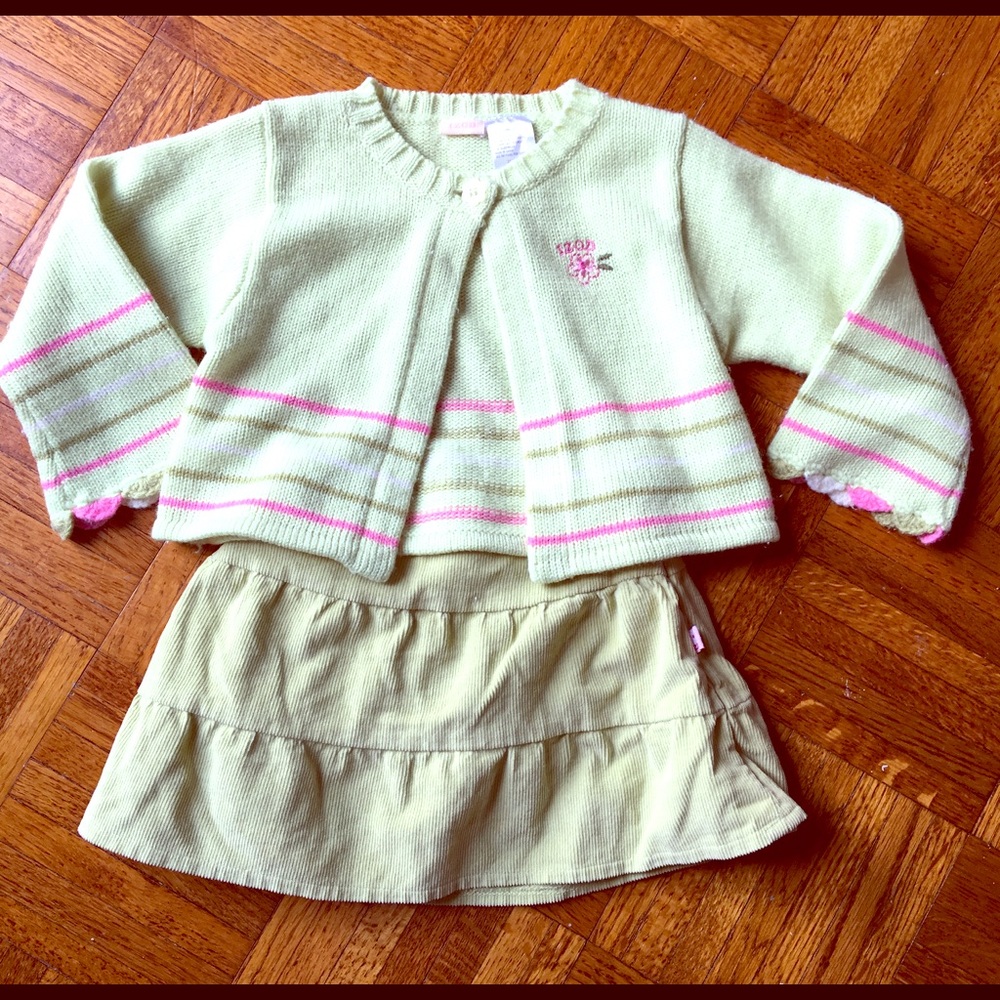 Infant girls cardigan and corduroy skirt