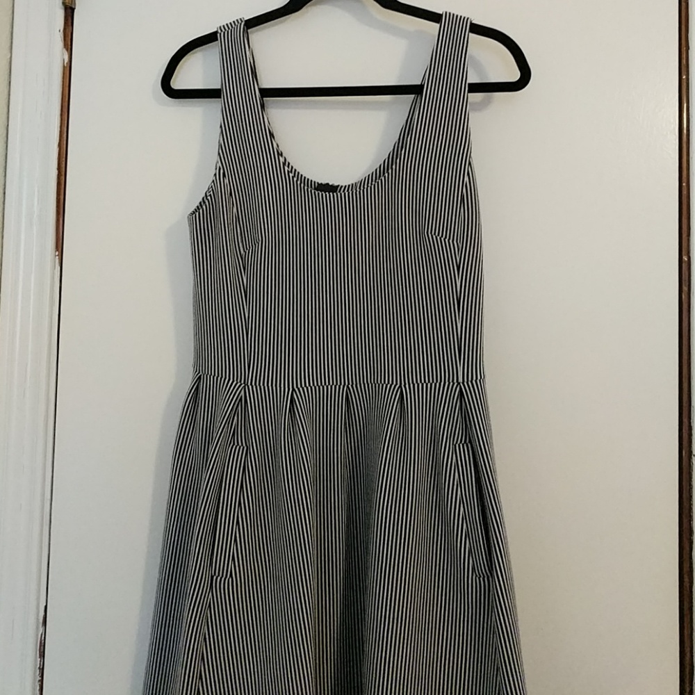 Navy striped fit and flare dress