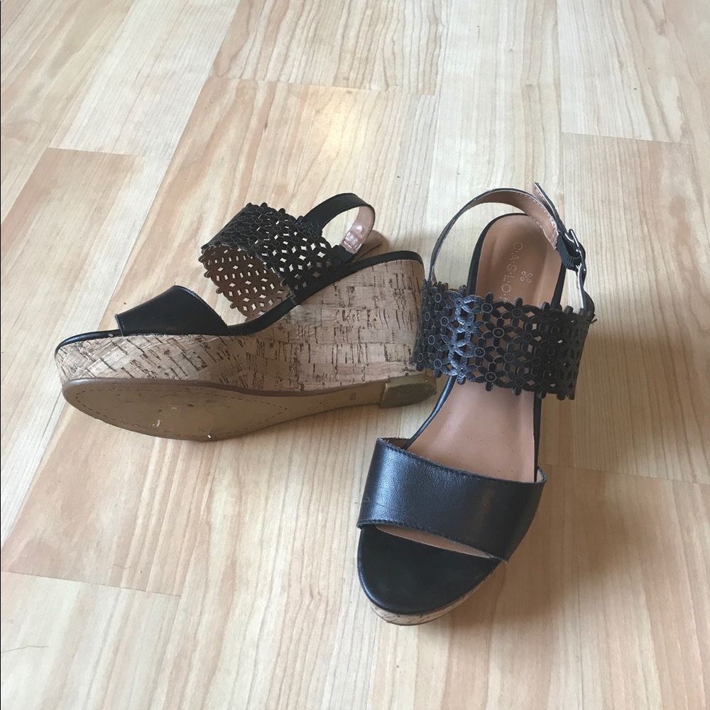 Black Leather Wedges