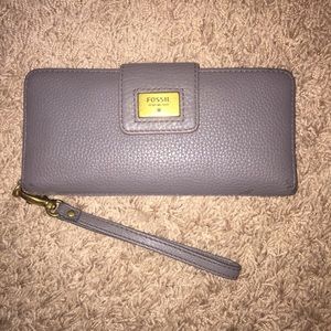 Fossil Gray Grey Leather Wallet with Gold Accents