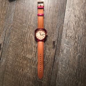 Pink and tan leather fossil watch