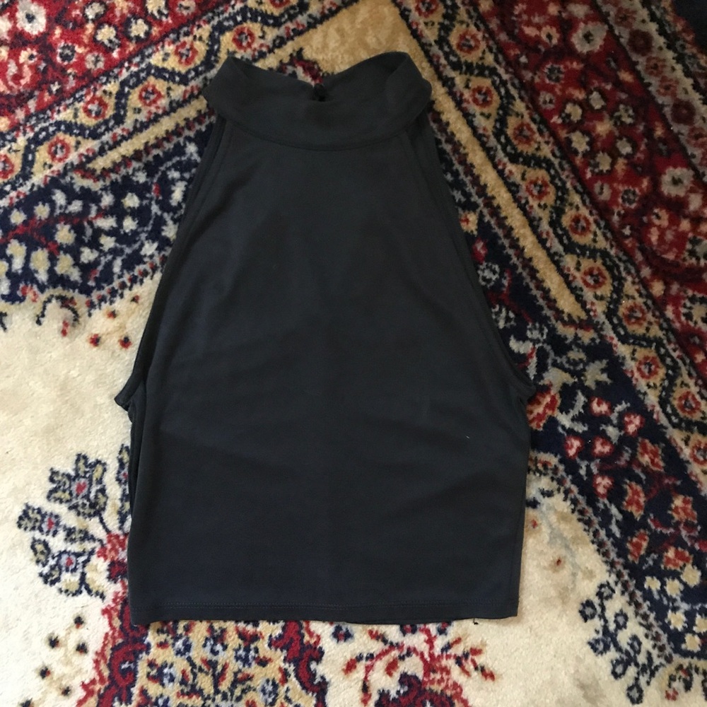 Navy blue mock neck crop top