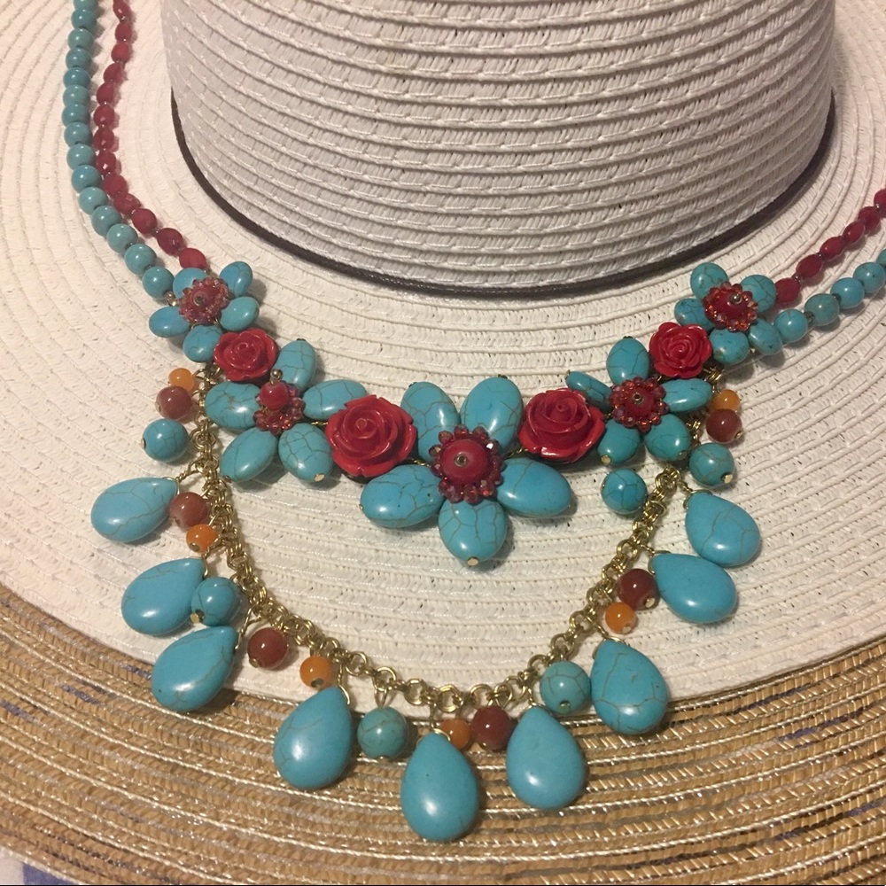 Turquoise and Quartz Bib Necklace