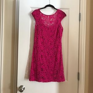 Theia hot pink lace floral dress