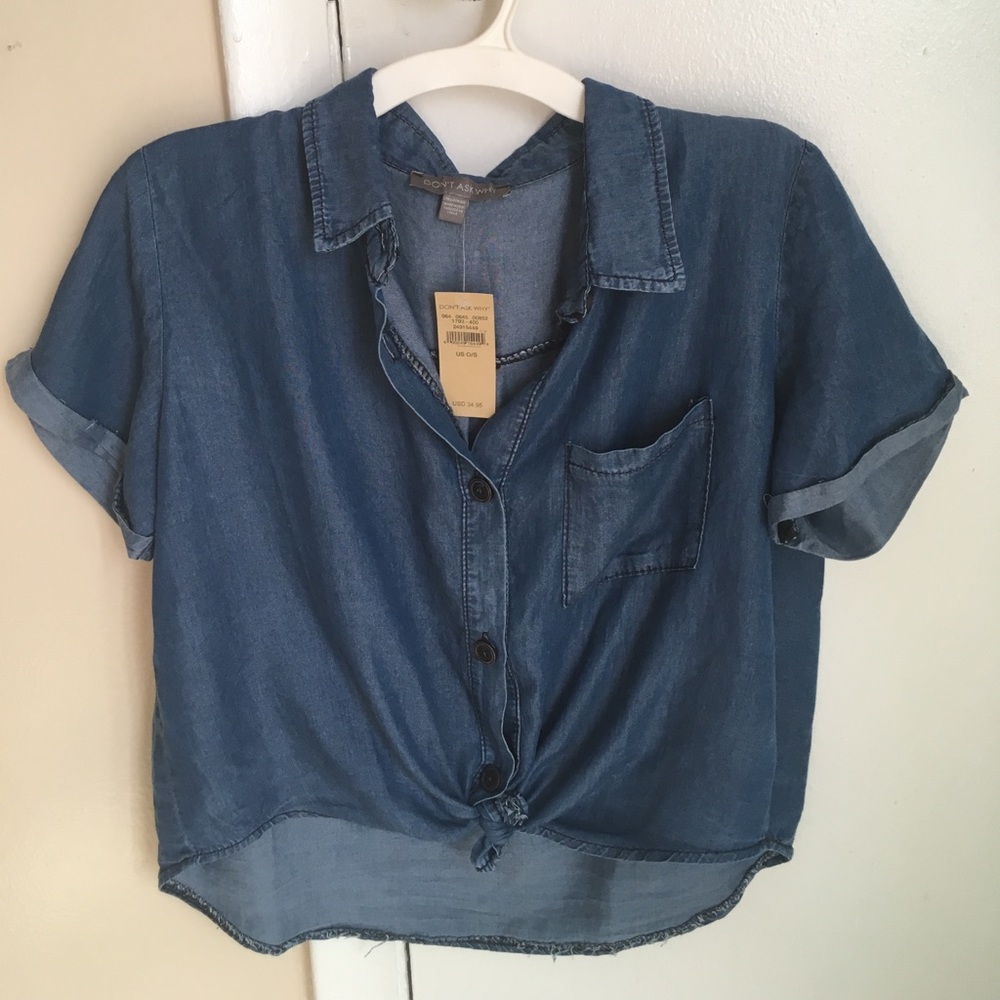 Cropped Short Sleeve Chambray