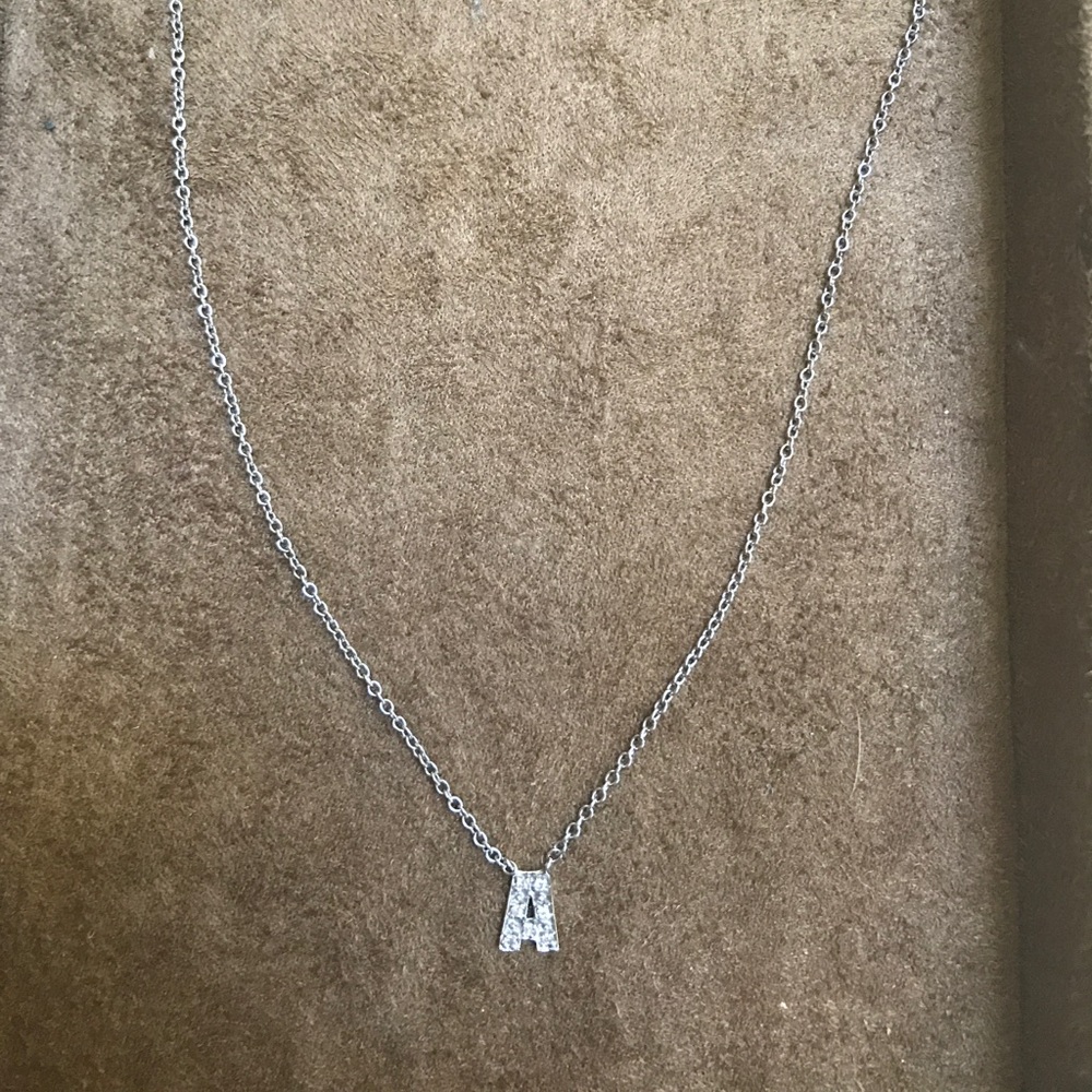 14K White Gold and Diamond Letter A necklace