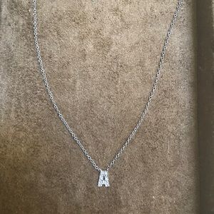 14K White Gold and Diamond Letter A necklace