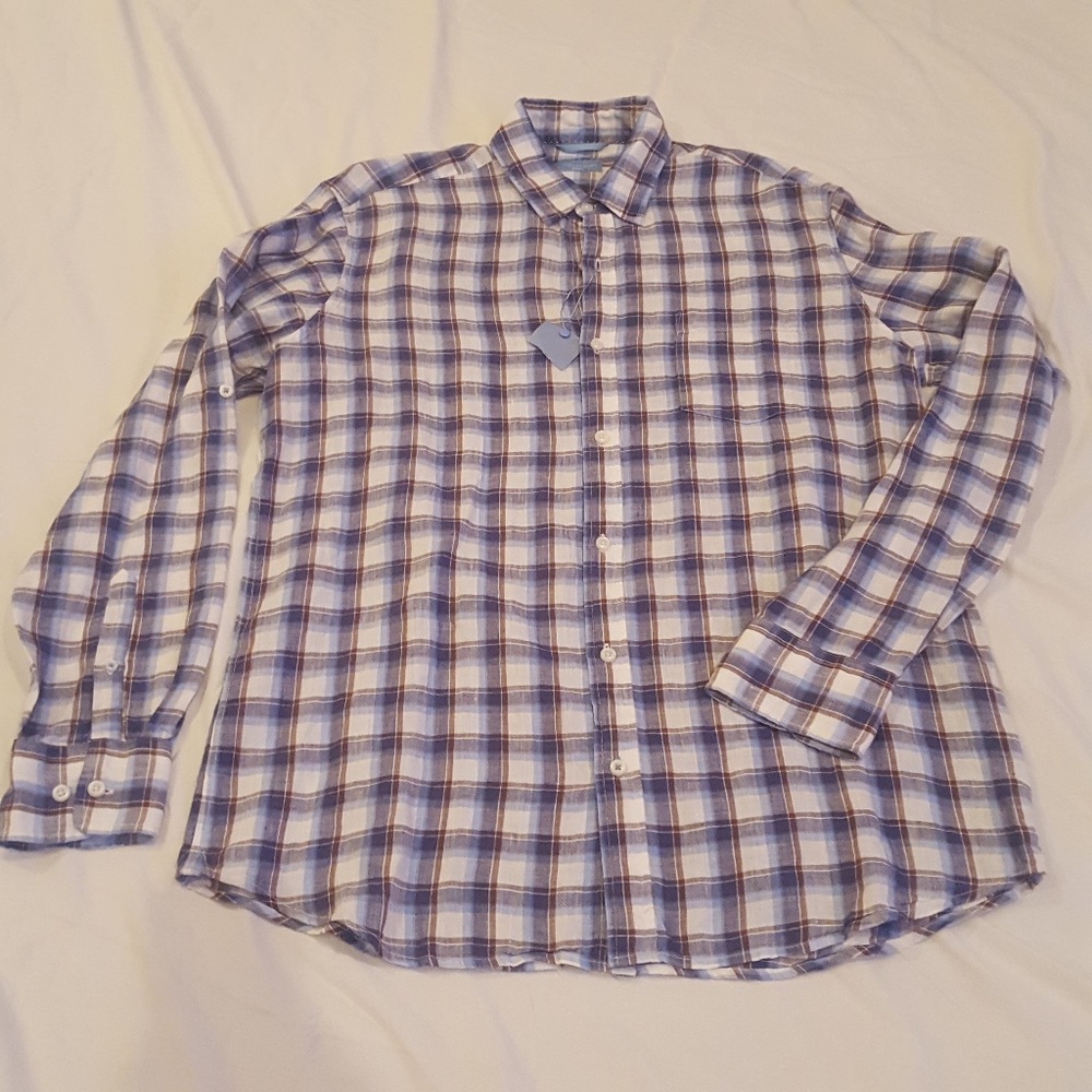 Toscano Aqua Linen Men's Button Down