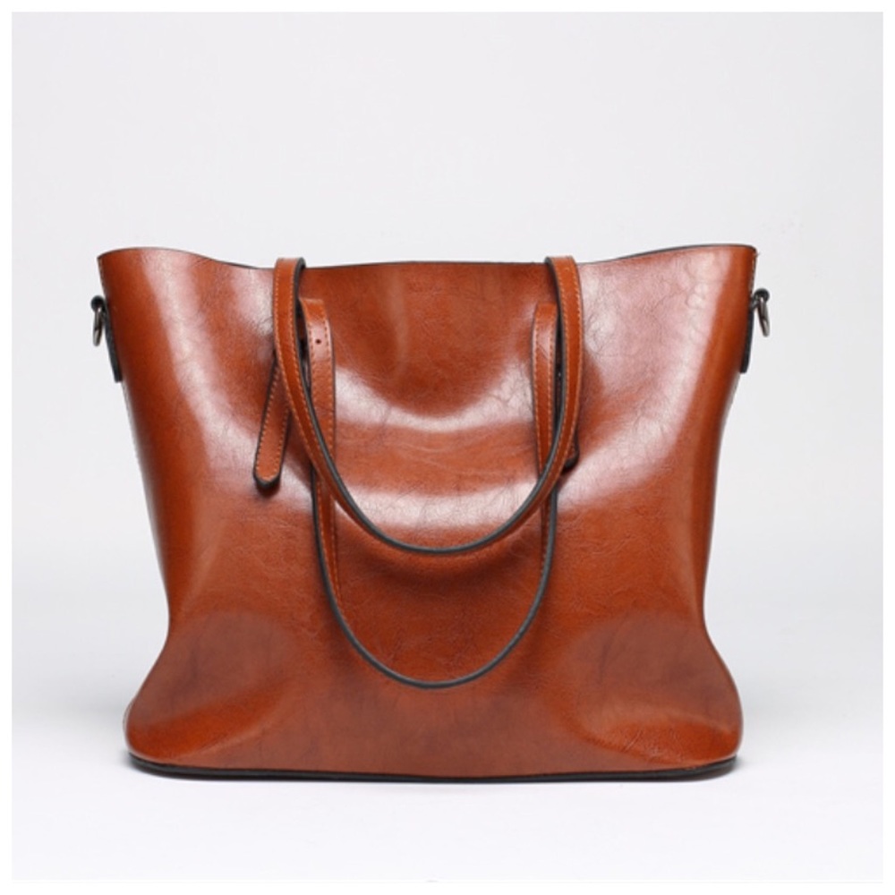  Tan Vegan Leather Slouch Handbag - Picture 2 of 7