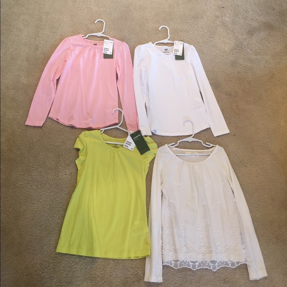 H&M tops size 6-8, NWT, pink, white, chartreuse