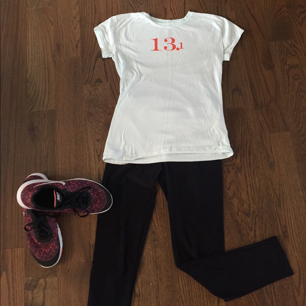Very light mint colored 13.1 half marathon tshirt.