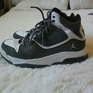 Gray and white Jordans