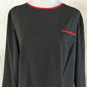 Jones New York Black White Polka Dot Red Trim L