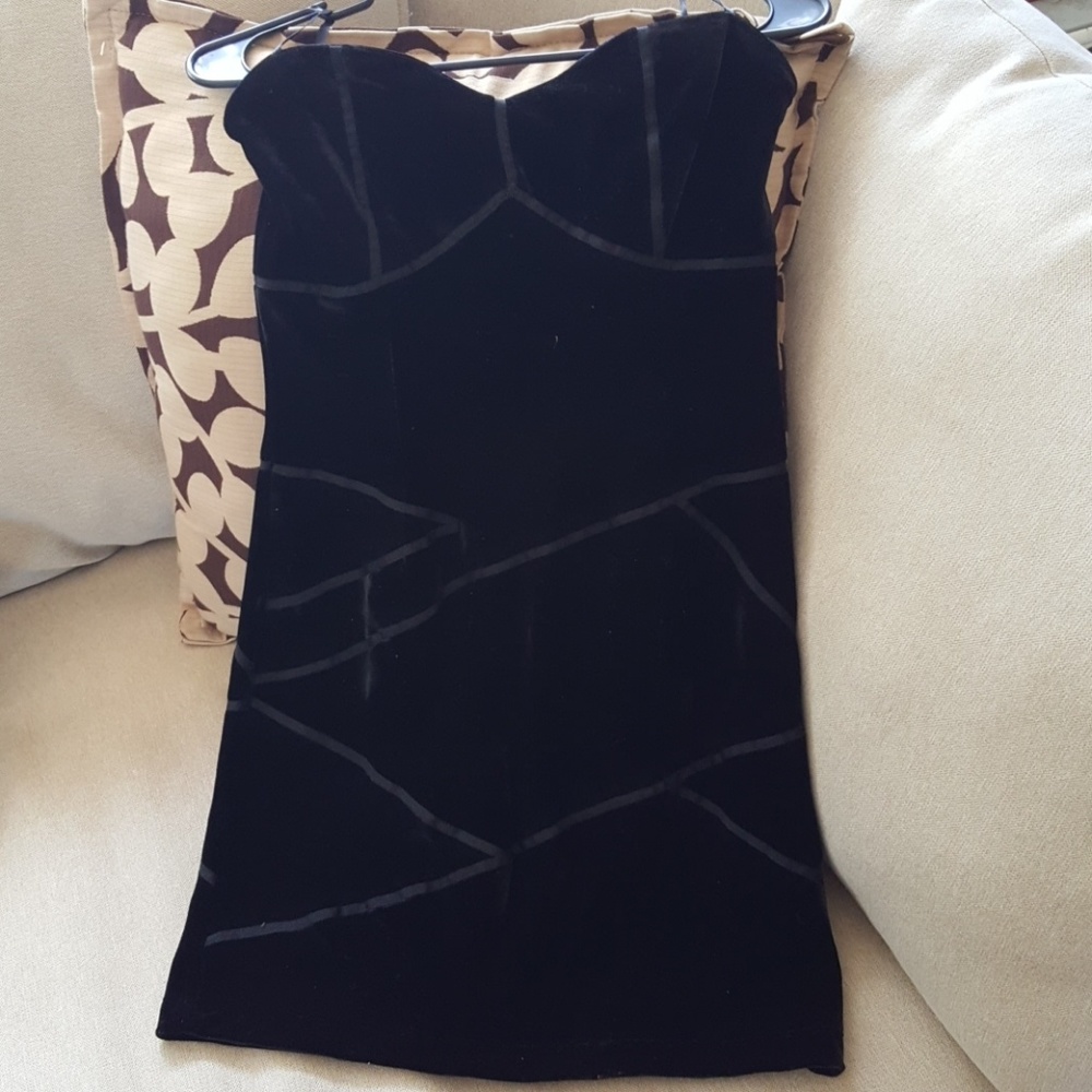 Black velvet strapless dress