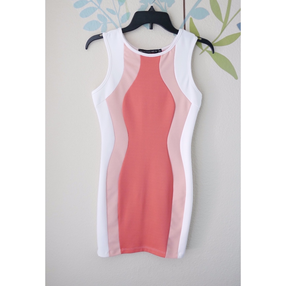 Coral, Salmon & White Color block Dress