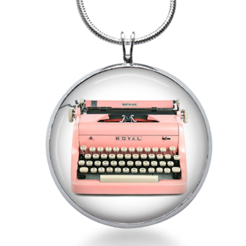 Retro pink typewriter necklace