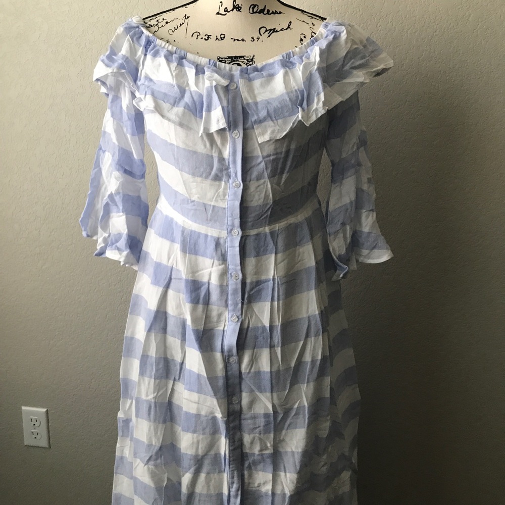 Gauzy striped off the shoulder beach dress
