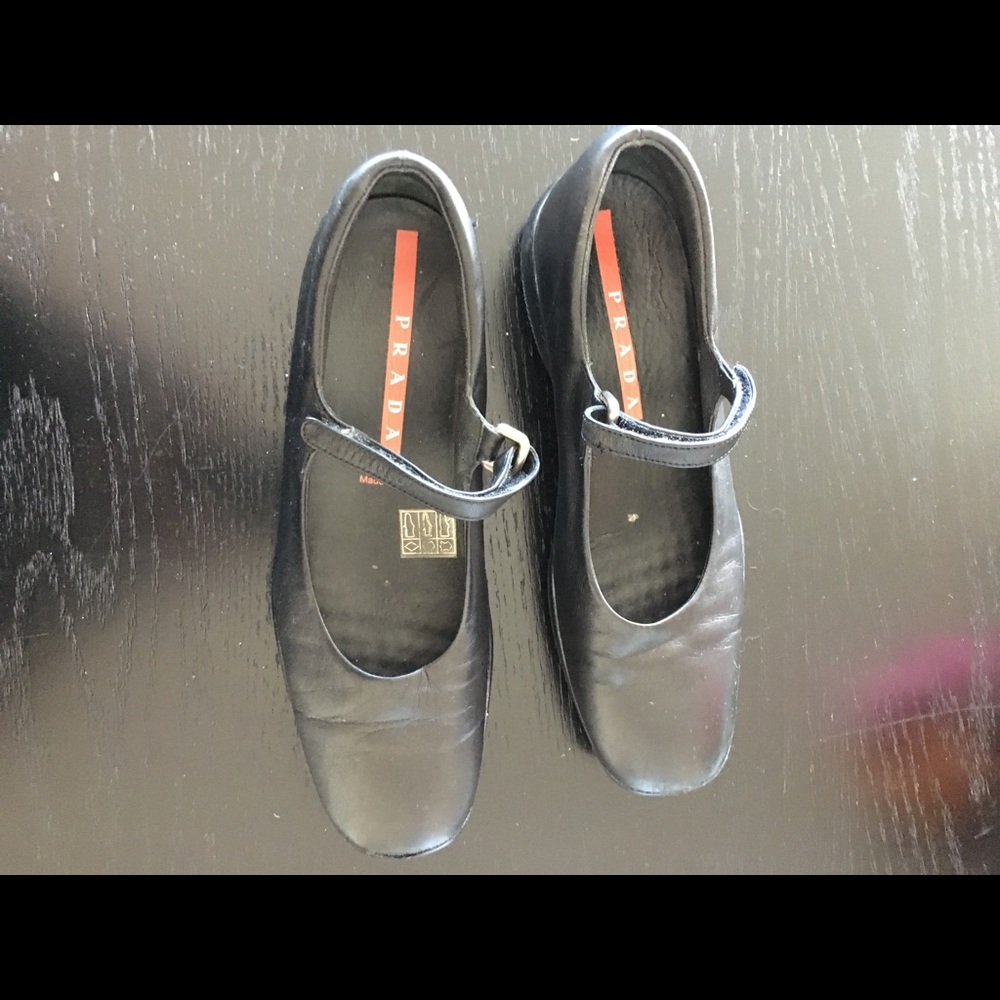 Authentic Prada sport black leather Mary Janes.