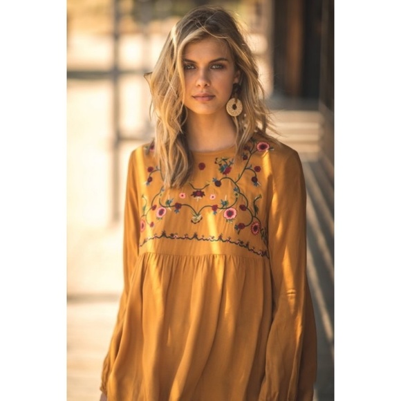 Embroidered Top Blouse Fall New Toffee Keyhole - Picture 3 of 8