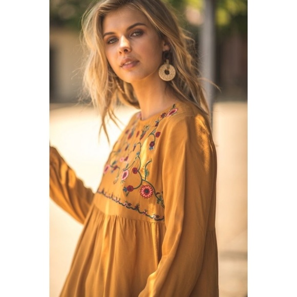 Embroidered Top Blouse Fall New Toffee Keyhole - Picture 4 of 8