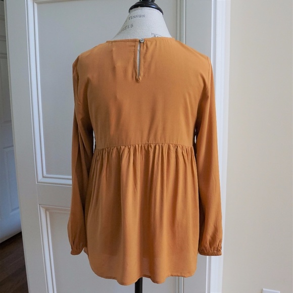 Embroidered Top Blouse Fall New Toffee Keyhole - Picture 7 of 8