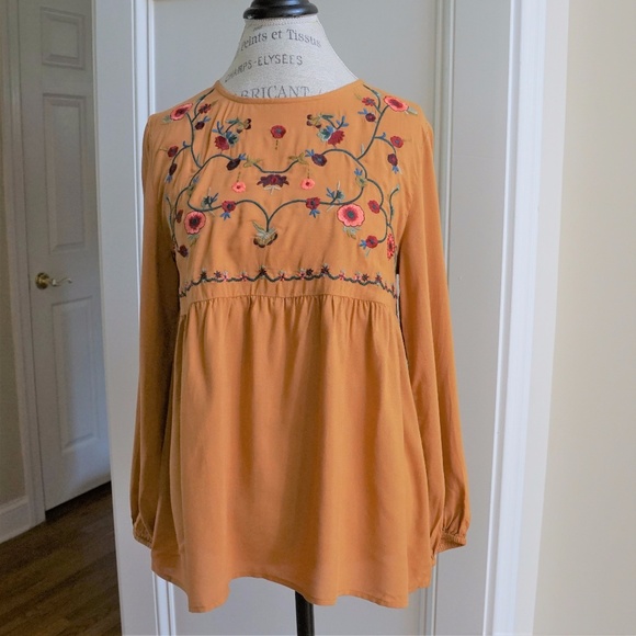Embroidered Top Blouse Fall New Toffee Keyhole - Picture 6 of 8