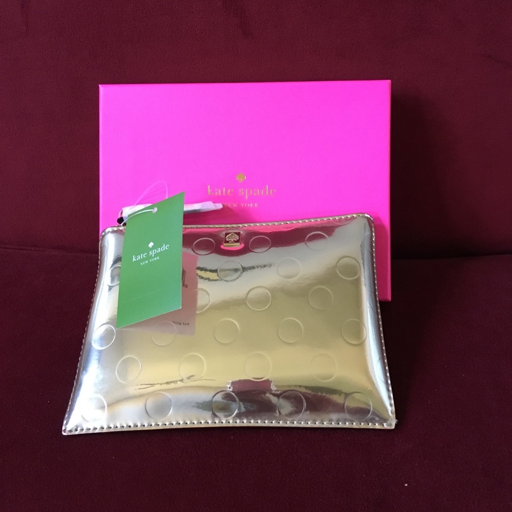 BNWT Kate Spade Camellia Street mini pouch, gold