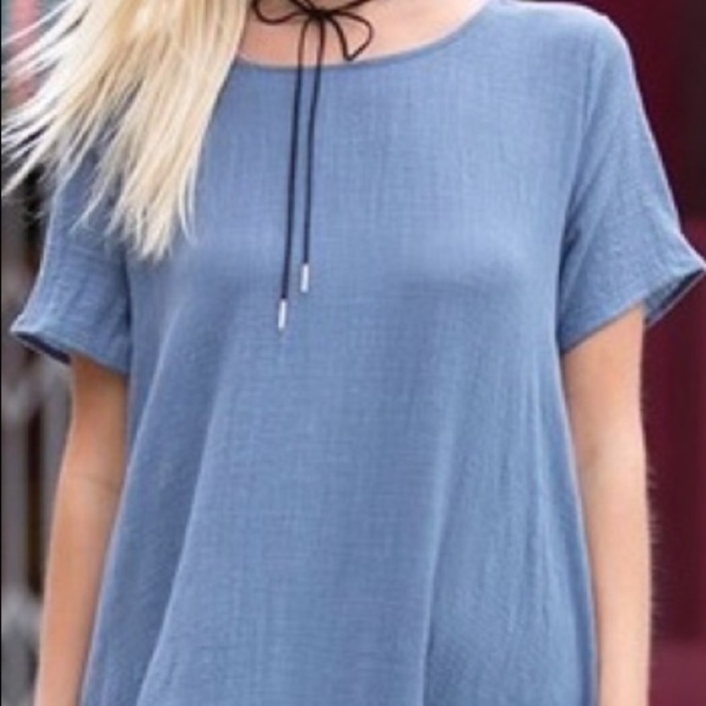 Denim Blue Short Sleeve Hi-Low Maxi Dress - Picture 2 of 5